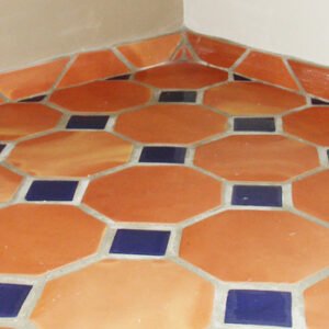 Octagon clay floor tiles and blue mosaic with skirting Lahore